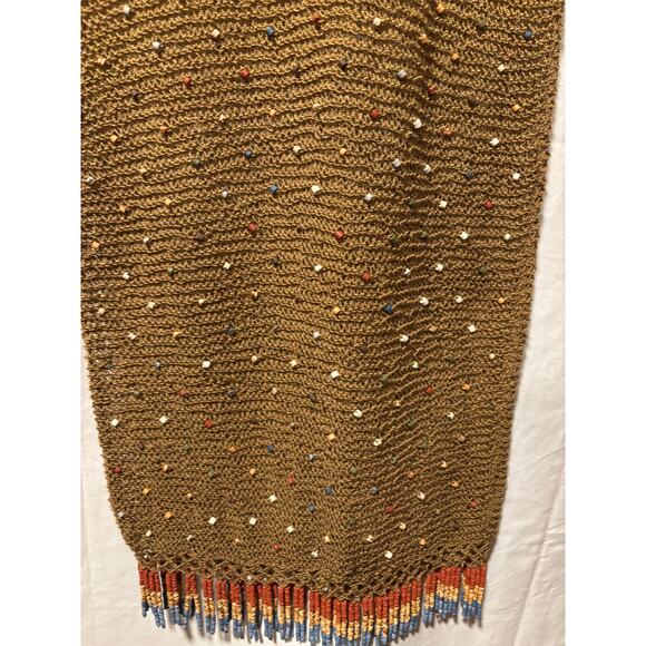 Vicky Moreinis Brown Knit Beaded Swimwear Cover up Dress Beaded Fringe Stretch - Picture 5 of 6